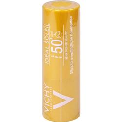 Gelber Sonnenschutz-Stick mit Lichtschutzfaktor 50 für empfindliche Haut.