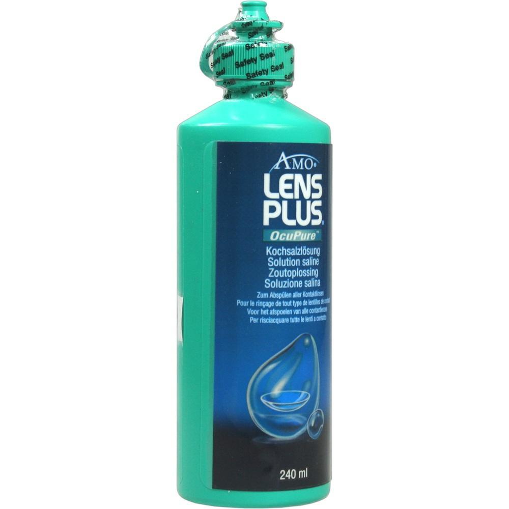 Grüne Flasche mit Kochsalzlösung für Kontaktlinsen, 240 ml.