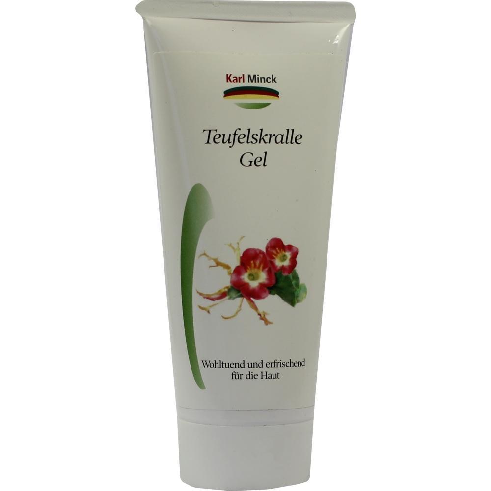 Tube mit Teufelskralle Gel, dekoriert mit roten Blüten.