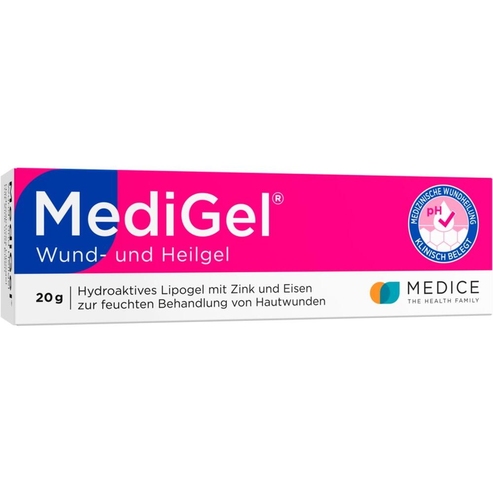 Eine Packung MediGel Wund- und Heilgel zur Behandlung von Hautwunden.